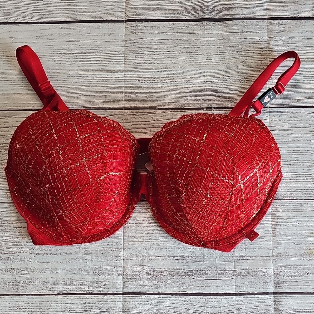 NWT Victoria's Secret 36D Red/Gold Full Coverage Bra with Adjustable Straps